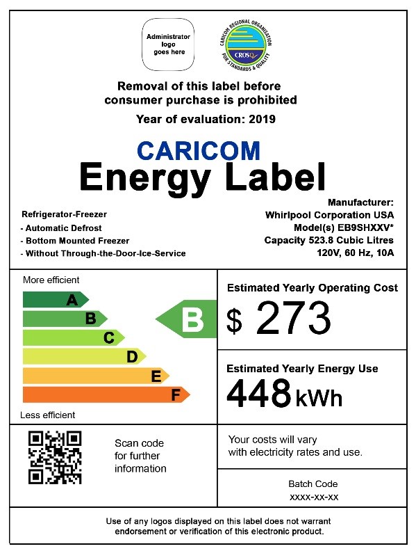 Sample of the energy efficiency label for refrigerating appliances